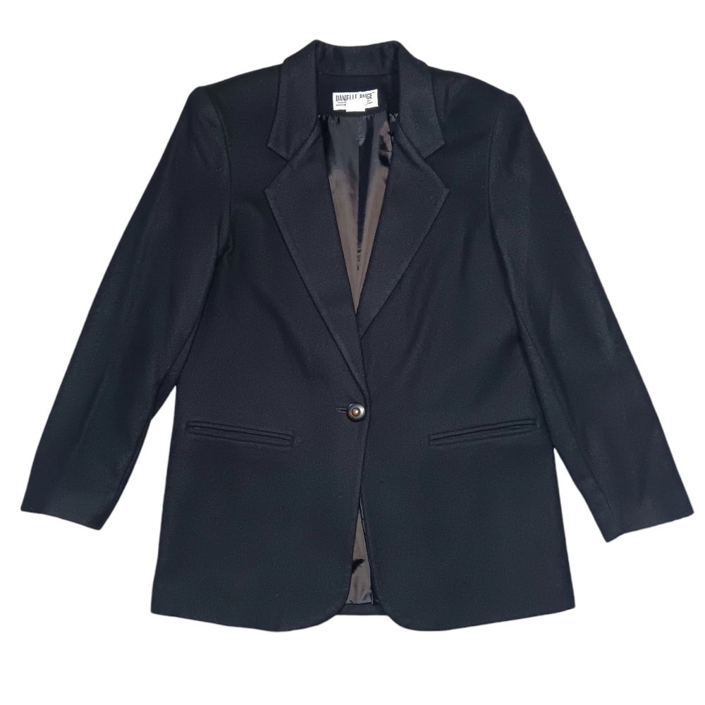 Vintage Blazer Women's 6 Black 100% Wool Preppy Academia Single Breasted